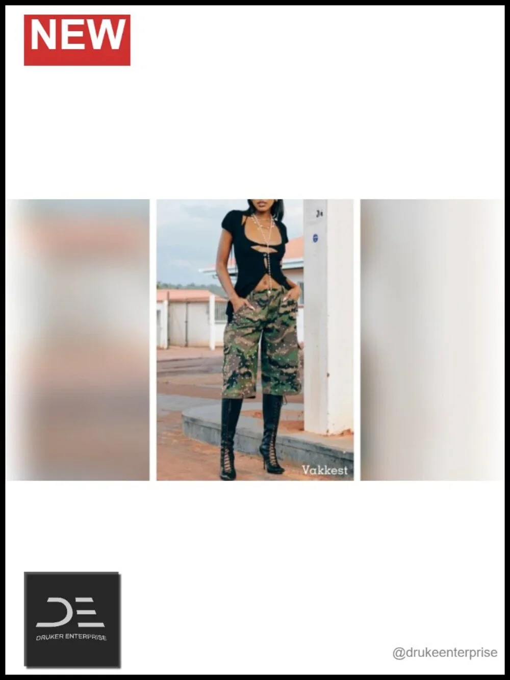 Vakkest Women Camo Bermuda Cargo Shorts Pearl Rhinestone Long Jean Jorts